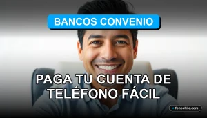 Un hombre hispano sonríe en una oficina moderna, representando el servicio de pago de facturas de teléfono a través de bancos asociados.