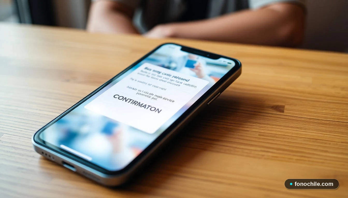 Persona usando su teléfono para realizar un pago de servicios de telecomunicaciones a través de la aplicación de su banco convenio.