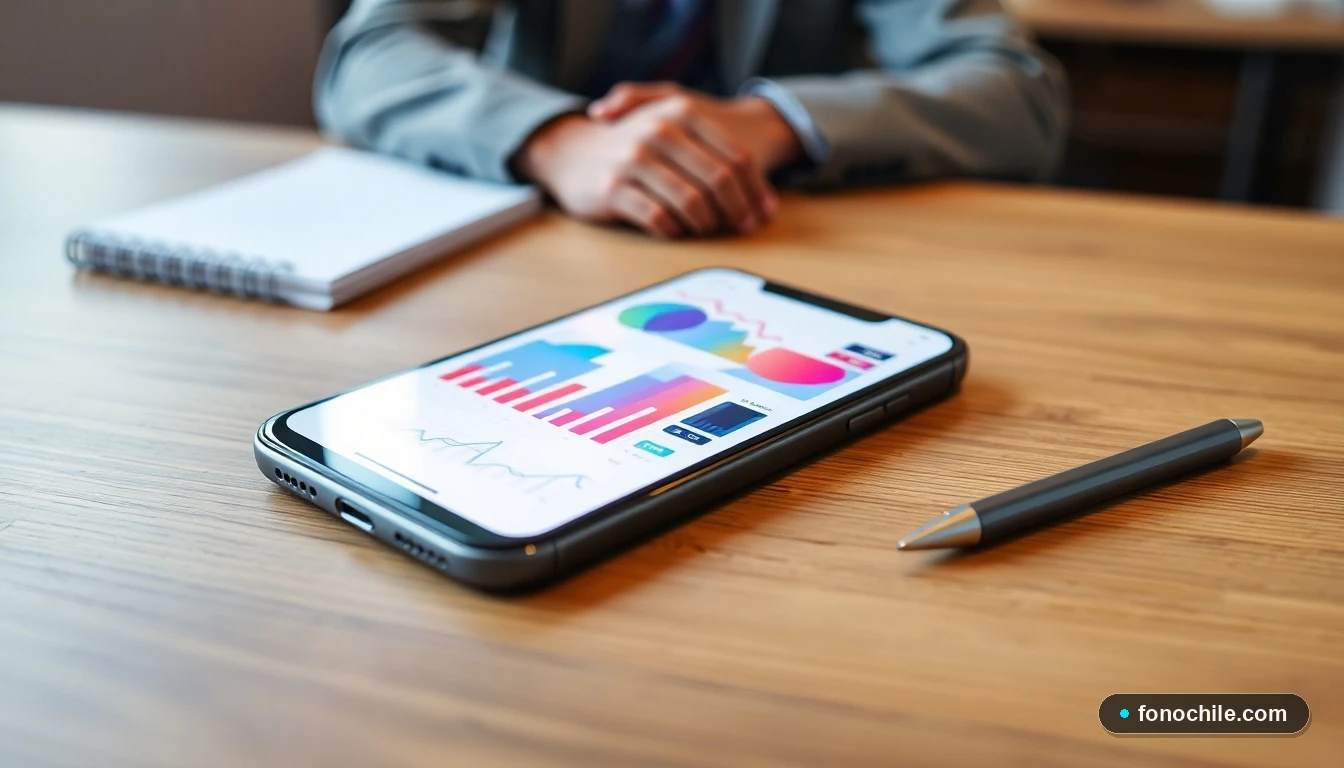 Joven deportista chileno revisando información sobre becas y rendimiento en su smartphone.