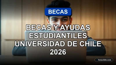 Estudiante universitario revisando información de becas y ayudas estudiantiles en una laptop, con gráficos abstractos en pantalla.