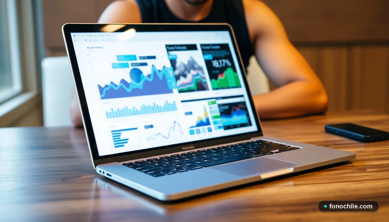 Pantalla de computador mostrando gráficos abstractos de análisis de datos para becas universitarias.