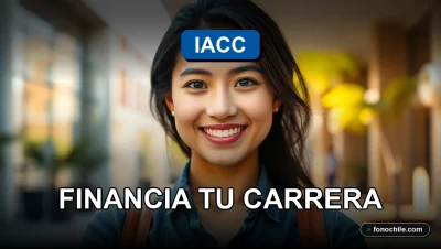 Estudiante universitaria sonriente con beca IACC en fondo desenfocado de campus