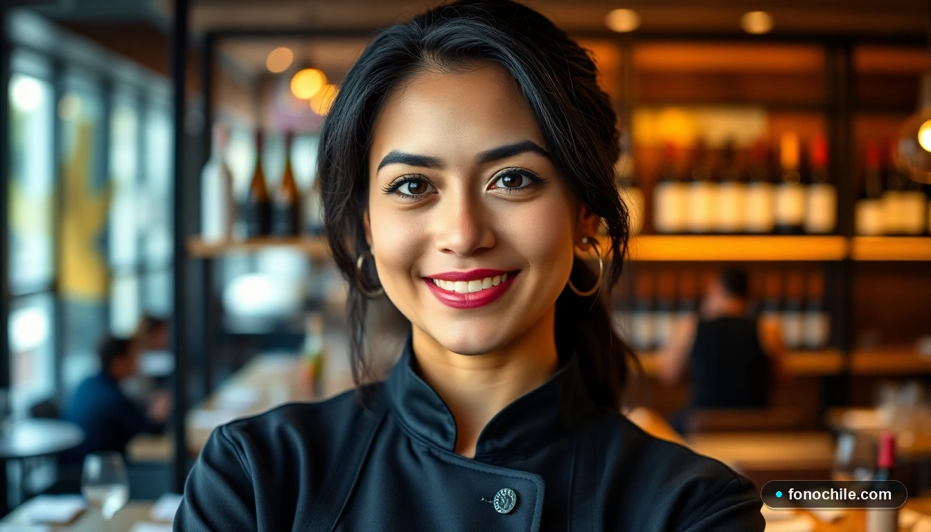 Chef o sommelier profesional en Bendito Restobar Machalí, junto a una selección de vinos, representando la calidad y el servicio del establecimiento.