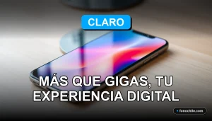Un smartphone moderno de Claro mostrando gráficos abstractos de datos, sobre un escritorio minimalista.