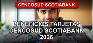 Beneficios de las Tarjetas Cencosud Scotiabank en 2026, tarjeta de crédito sobre escritorio moderno.