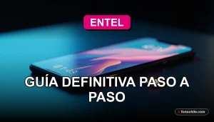 Teléfono inteligente moderno mostrando gráficos abstractos, con una tarjeta SIM Entel descansando sobre una mesa de vidrio, concepto de privacidad y configuración.