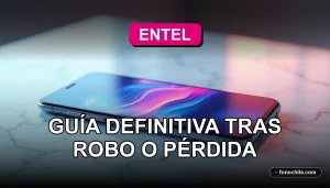 Teléfono móvil bloqueado de Entel en una mesa, con gráficos abstractos en pantalla, concepto de seguridad tras robo.