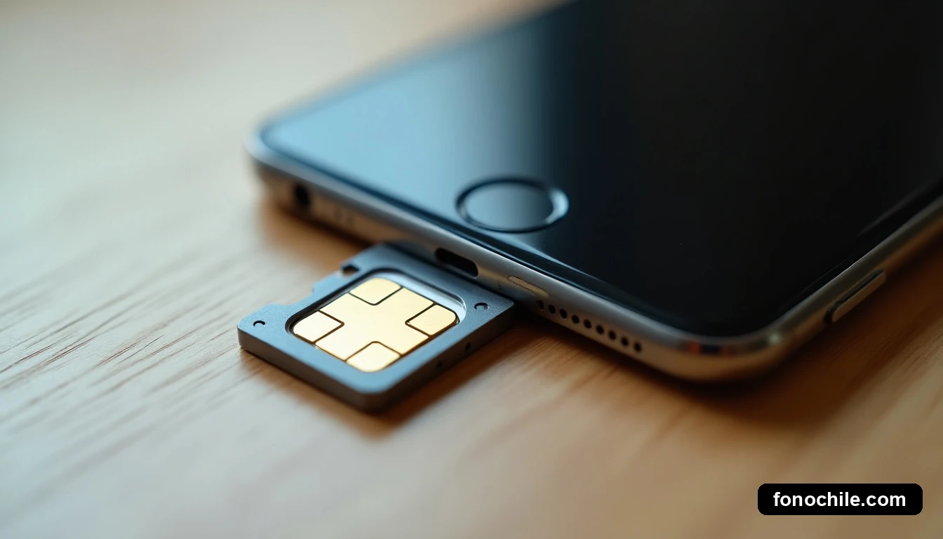 Tray de tarjeta SIM junto a un teléfono inteligente, representando el proceso de identificación única del dispositivo para el bloqueo IMEI.