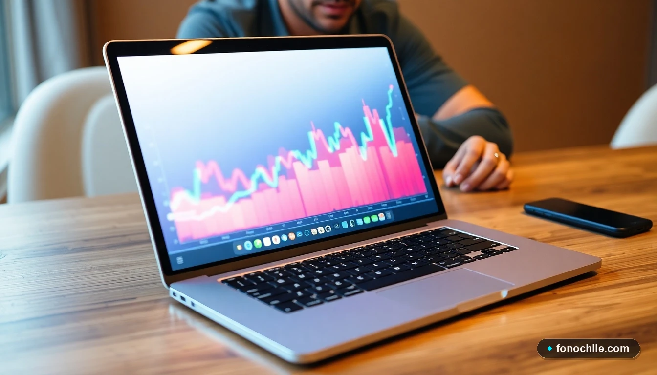 Pantalla de computador mostrando gráficos de colores abstractos representando el análisis de boletas electrónicas y finanzas personales.