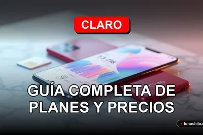 Modern smartphone with abstract data visualization on screen, resting on a clean table with a Claro prepaid SIM card.