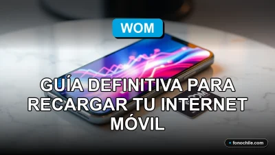Una tarjeta SIM WOM y un teléfono inteligente moderno sobre una superficie de mármol, mostrando gráficos de datos abstractos en su pantalla.