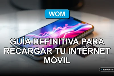 Una tarjeta SIM WOM y un teléfono inteligente moderno sobre una superficie de mármol, mostrando gráficos de datos abstractos en su pantalla.