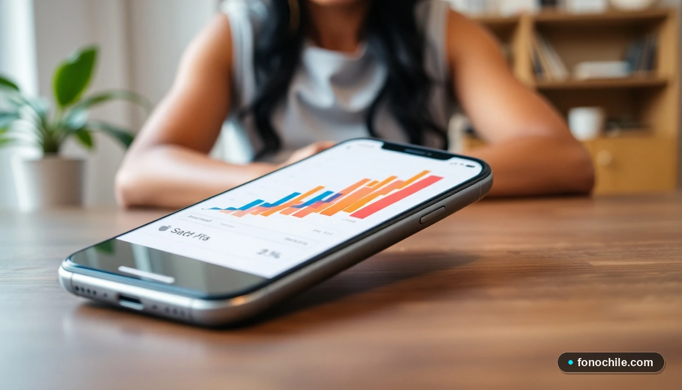 Smartphone mostrando gráfico abstracto de beneficios sociales del IPS en Chile