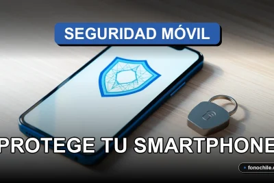Imagen conceptual de seguridad para smartphone en Chile mostrando un teléfono moderno en un entorno seguro y protegido.
