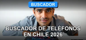 Buscador de números telefónicos en Chile, aplicación móvil en pantalla con gráficos abstractos.