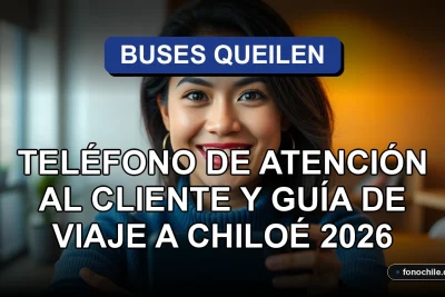 Una mujer hispana sonriente, representando al servicio de atención al cliente de Buses Queilen, con un teléfono inteligente mostrando gráficos abstractos en una mesa.