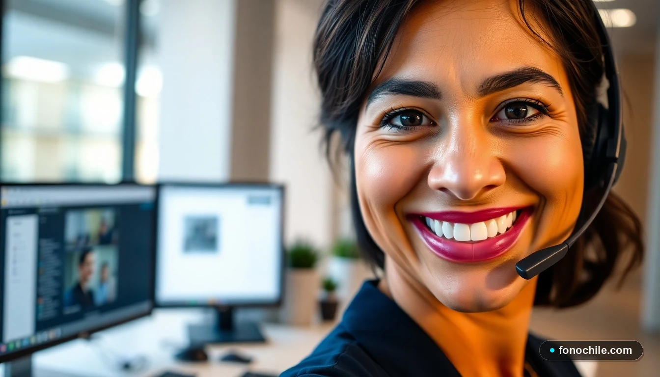 Agente de soporte de Tepual Buses atendiendo llamadas en una estación de trabajo moderna.