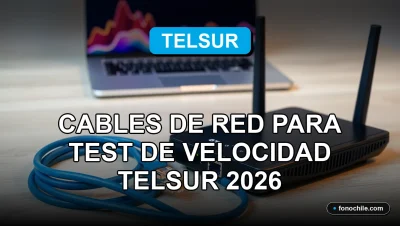 Cables de red Ethernet y router moderno para realizar test de velocidad de internet Telsur 2026 sobre escritorio de oficina.