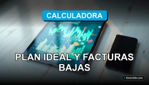 Una calculadora de datos móviles en pantalla de tablet sobre escritorio moderno, mostrando gráficos abstractos de consumo.