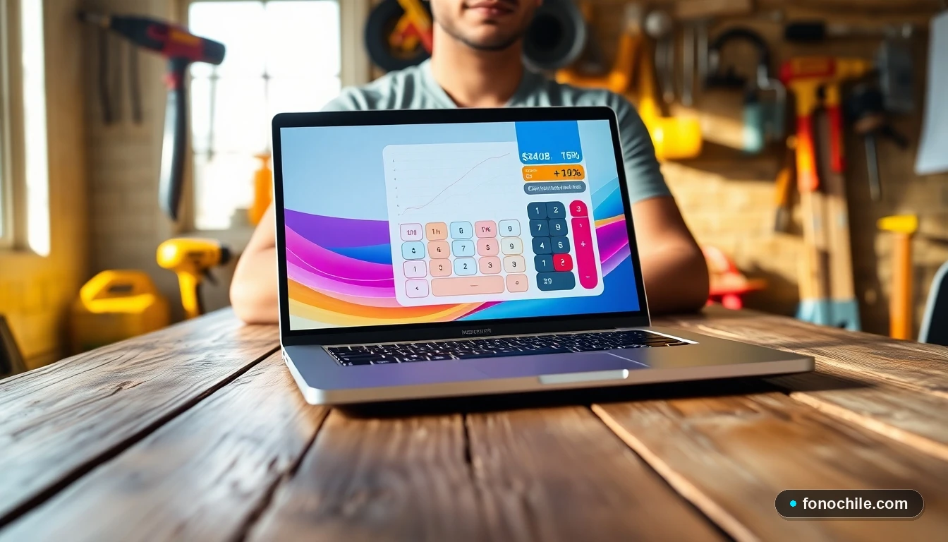 Pantalla de computador mostrando una calculadora de materiales para proyectos de bricolaje en el hogar