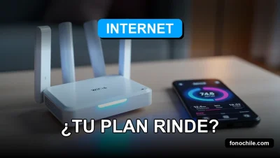 Un moderno router Wi-Fi 6 y un teléfono inteligente mostrando gráficos abstractos de velocidad, sobre una mesa de madera clara con iluminación azul.