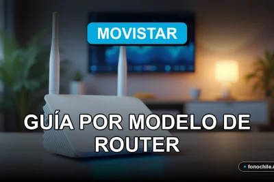 Router moderno Movistar con luces LED azules sobre mesa de madera clara, guía para cambiar clave WiFi.