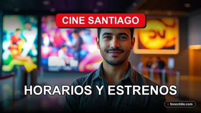 Cartelera de cine y horarios de estrenos en Santiago 2026 en una pantalla digital.