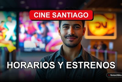 Cartelera de cine y horarios de estrenos en Santiago 2026 en una pantalla digital.
