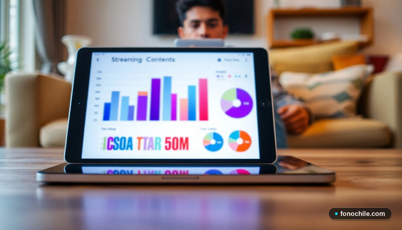 Gráfico abstracto de colores que representa la composición del catálogo de streaming y su crecimiento en Chile.