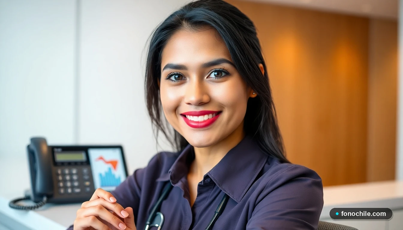 Recepcionista de CEDIMED en Copiapó atendiendo llamadas en un entorno clínico moderno y acogedor