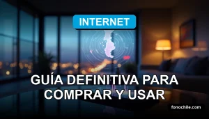 Celular 5G en Chile 2026 mostrando gráficos abstractos de velocidad de red en una mesa moderna.