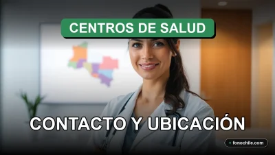 Mapa de Chile con ubicación de centros de salud y teléfonos de contacto para el año 2026