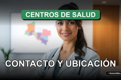 Mapa de Chile con ubicación de centros de salud y teléfonos de contacto para el año 2026