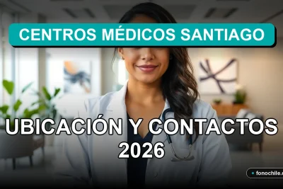 Fachada moderna de un centro médico en Santiago con señalización clara y jardines.