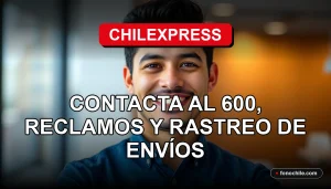 Chilexpress customer service representative smiling confidently in a modern office setting.