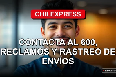 Chilexpress customer service representative smiling confidently in a modern office setting.