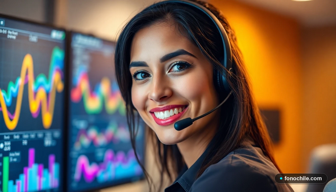 Agente de servicio al cliente de Chilquinta usando headset en su estación de trabajo