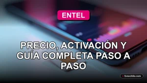 Chip SIM Entel 2026 sobre una mesa con gráficos abstractos de colores en el fondo.