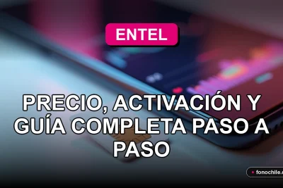 Chip SIM Entel 2026 sobre una mesa con gráficos abstractos de colores en el fondo.