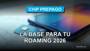 Un chip SIM prepago sobre una mesa de diseño, con gráficos abstractos de colores en la pantalla de un teléfono inteligente moderno.