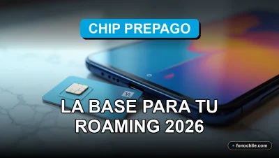 Un chip SIM prepago sobre una mesa de diseño, con gráficos abstractos de colores en la pantalla de un teléfono inteligente moderno.