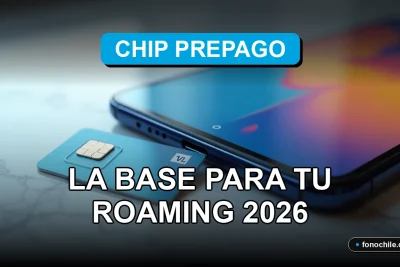 Un chip SIM prepago sobre una mesa de diseño, con gráficos abstractos de colores en la pantalla de un teléfono inteligente moderno.
