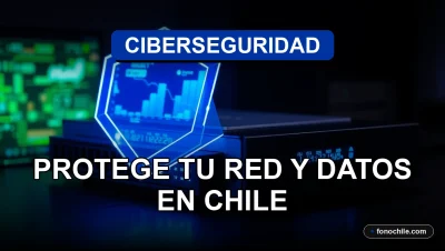 Imagen conceptual de ciberseguridad empresarial en Chile 2026, mostrando un escudo digital protegiendo datos en una red corporativa.