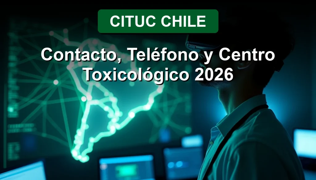 Hombre con audífonos de realidad virtual interactuando con un mapa digital 3D de Chile en una sala de control moderna, representando la tecnología del Centro de Información Toxicológica.