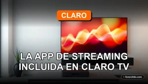 Una aplicación de streaming Claro Video en una pantalla de televisión moderna con gráficos abstractos de colores.