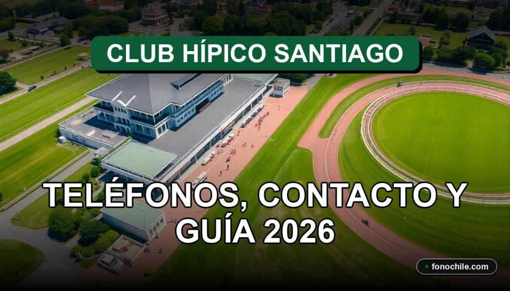 Vista aérea del Club Hípico Santiago con pista de carreras, tribunas y jardines, bajo un cielo despejado.
