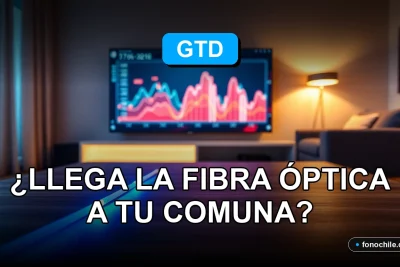 Un cable de fibra óptica de color azul brillante se extiende sobre un mapa digital de Chile, representando la expansión de la cobertura de internet de alta velocidad.