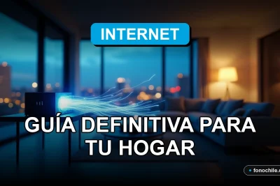 Cobertura de fibra óptica en un hogar moderno en Chile, con líneas de luz azul representando alta velocidad de internet.