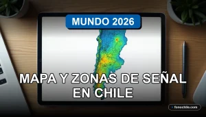 Mapa de cobertura de red móvil en Chile mostrado en una tablet sobre un escritorio moderno