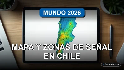 Mapa de cobertura de red móvil en Chile mostrado en una tablet sobre un escritorio moderno